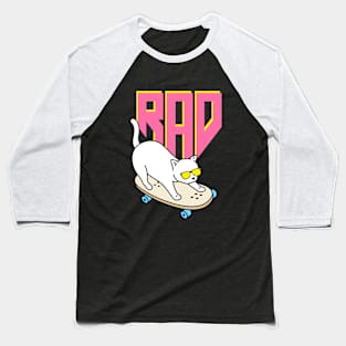 Rad White Cat on Skateboard - Silly Design Baseball T-Shirt